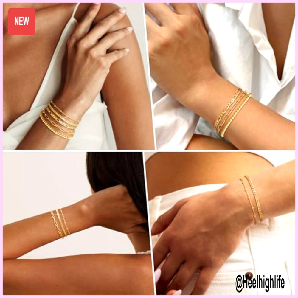 14k Gold Plated Stackable Bracelet Set Adjustable… - image 3